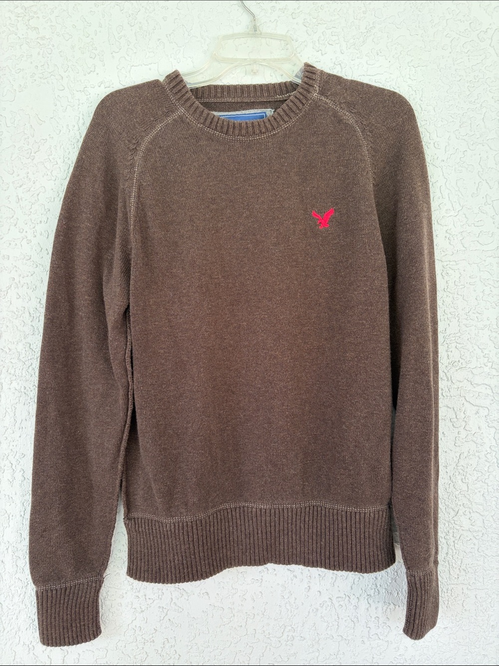 American Eagle Outfitters Brown Crewneck Sweater with Red Logo size M